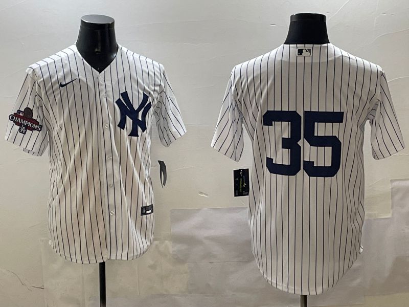 Men New York Yankees #35 No Name White Stripe Game 2025 Nike MLB Jersey style 3